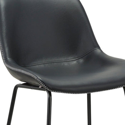 Set of Two Black Faux Leather And Metal Low Back Counter Height Bar Chairs HomeRoots
