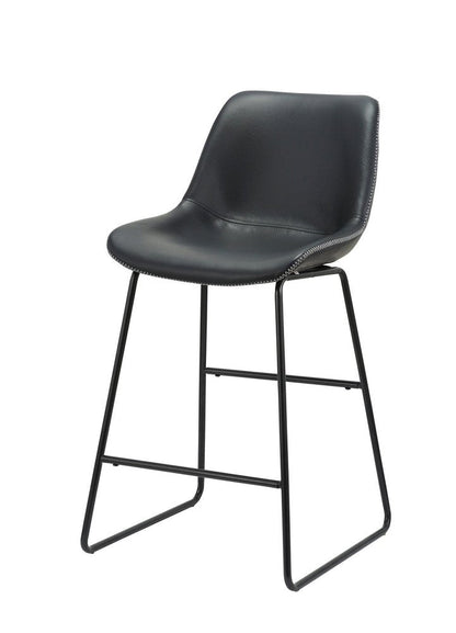 Set of Two Black Faux Leather And Metal Low Back Counter Height Bar Chairs HomeRoots