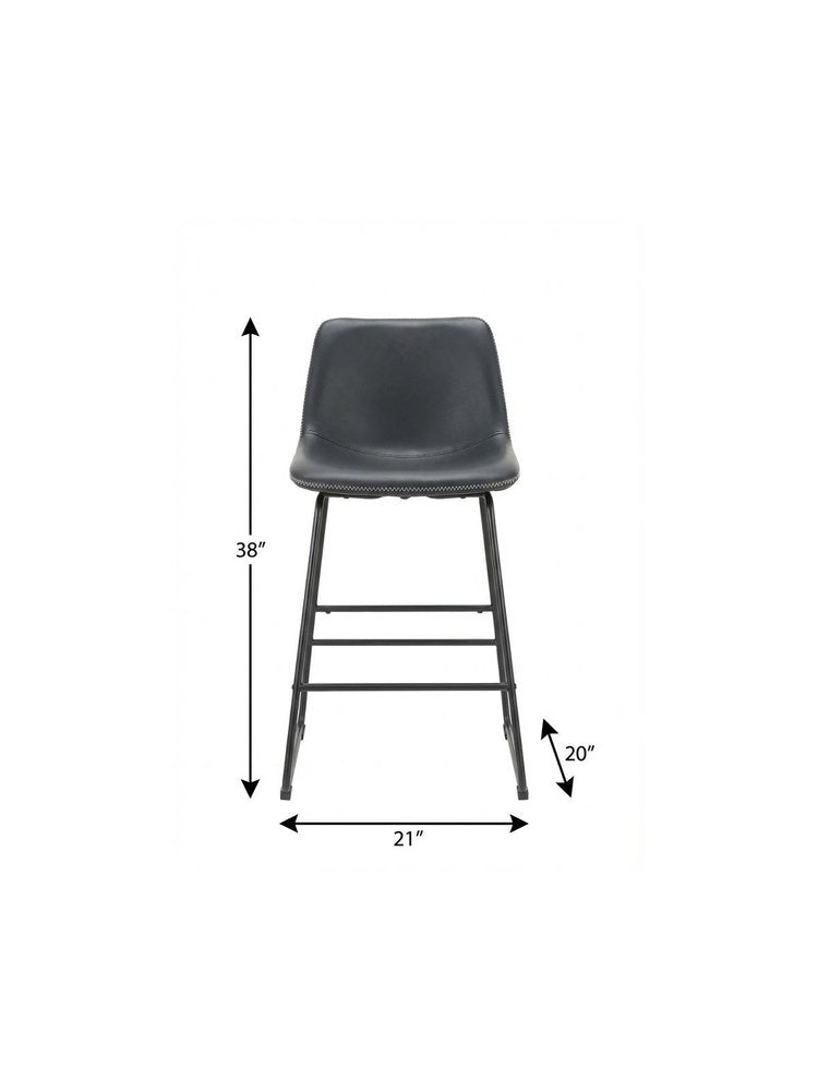 Set of Two Black Faux Leather And Metal Low Back Counter Height Bar Chairs HomeRoots