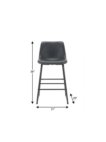 Set of Two Black Faux Leather And Metal Low Back Counter Height Bar Chairs HomeRoots