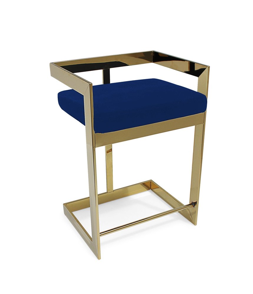 26" Blue And Gold Velvet And Metal Low Back Counter Height Bar Chair HomeRoots