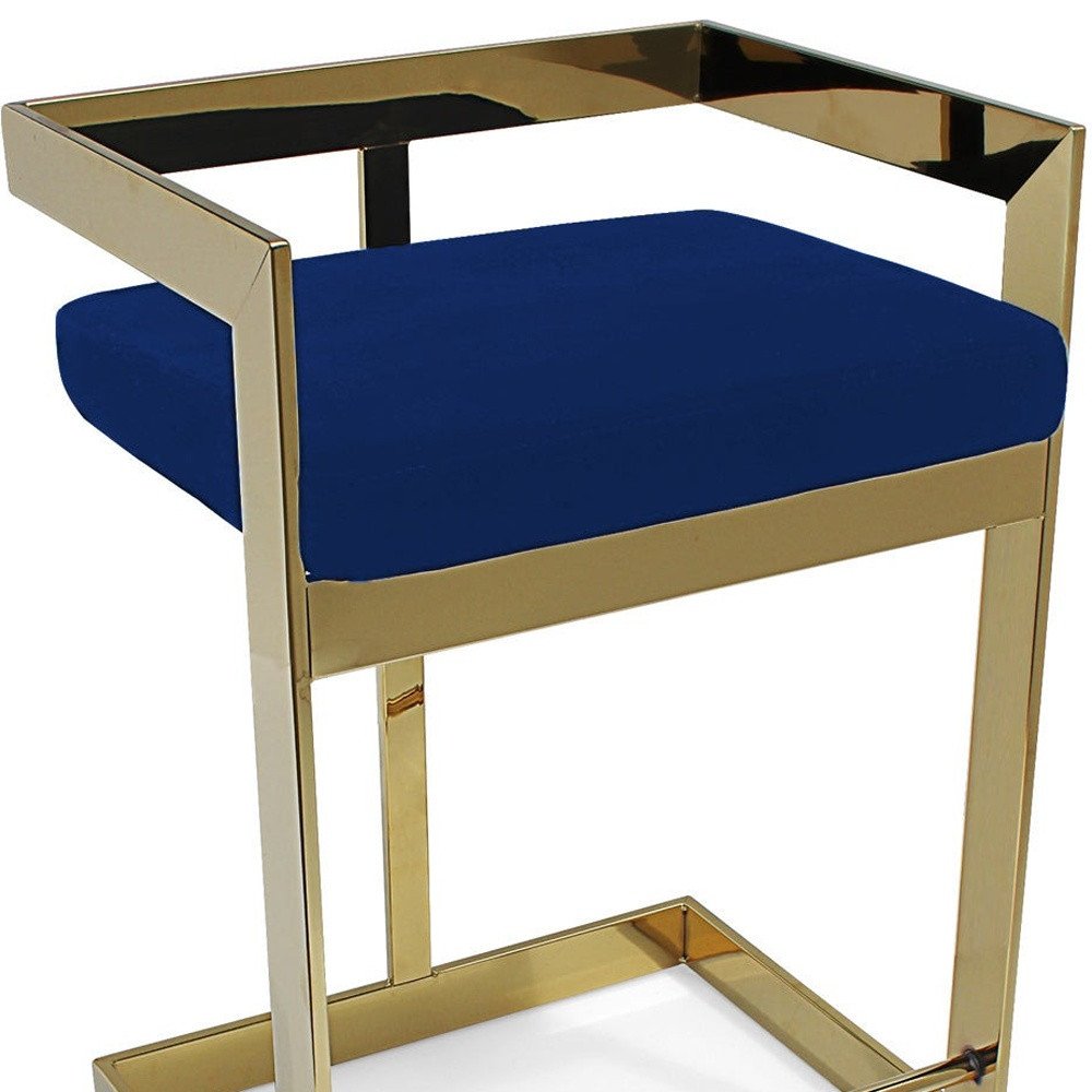 26" Blue And Gold Velvet And Metal Low Back Counter Height Bar Chair HomeRoots