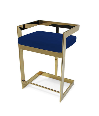 26" Blue And Gold Velvet And Metal Low Back Counter Height Bar Chair HomeRoots