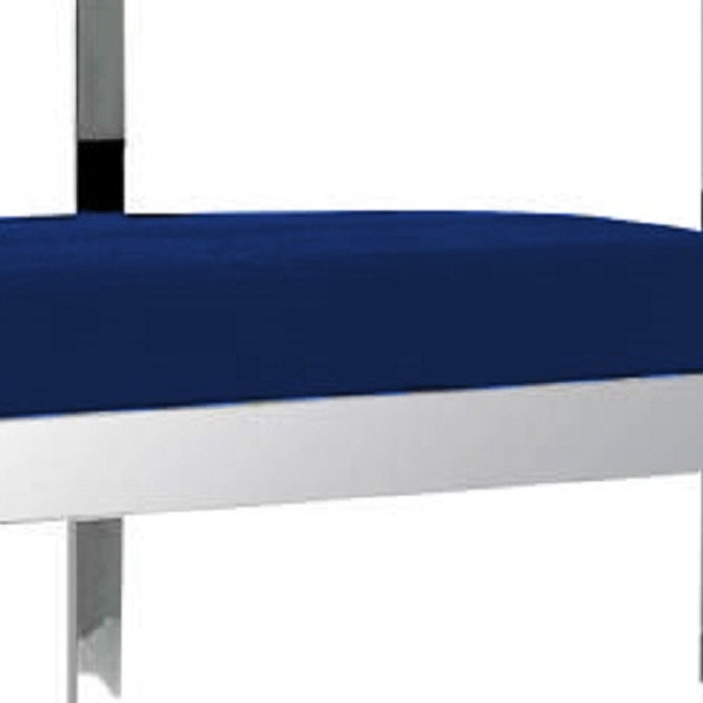 26" Blue And Silver Velvet And Metal Low Back Counter Height Bar Chair HomeRoots