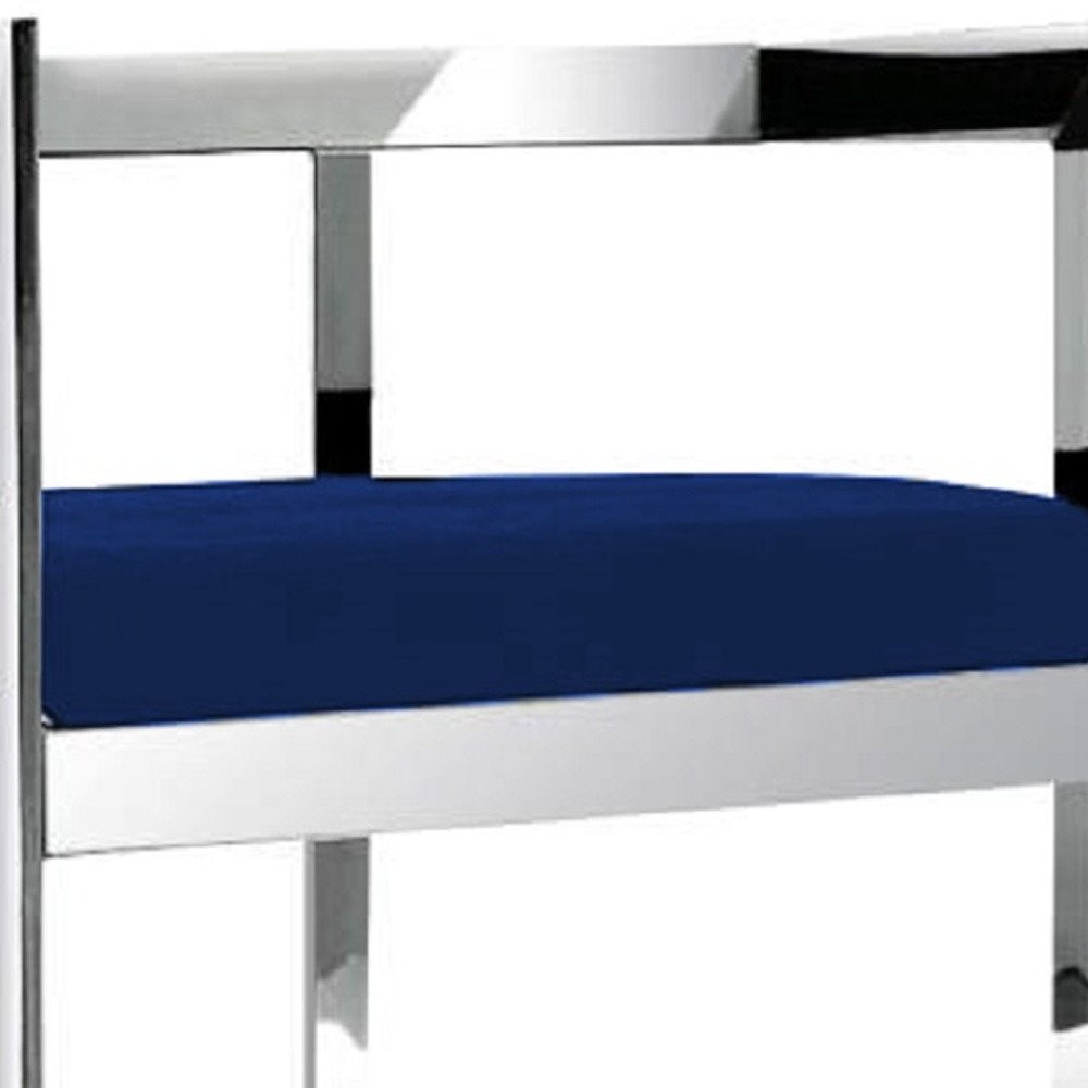 26" Blue And Silver Velvet And Metal Low Back Counter Height Bar Chair HomeRoots