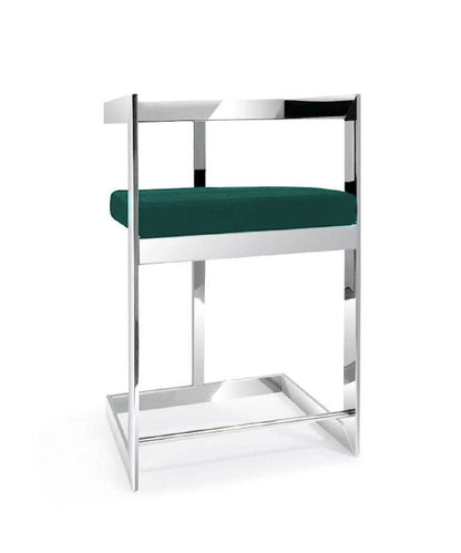 26" Green And Silver Velvet And Steel Low Back Counter Height Bar Chair HomeRoots