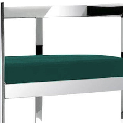 26" Green And Silver Velvet And Steel Low Back Counter Height Bar Chair HomeRoots
