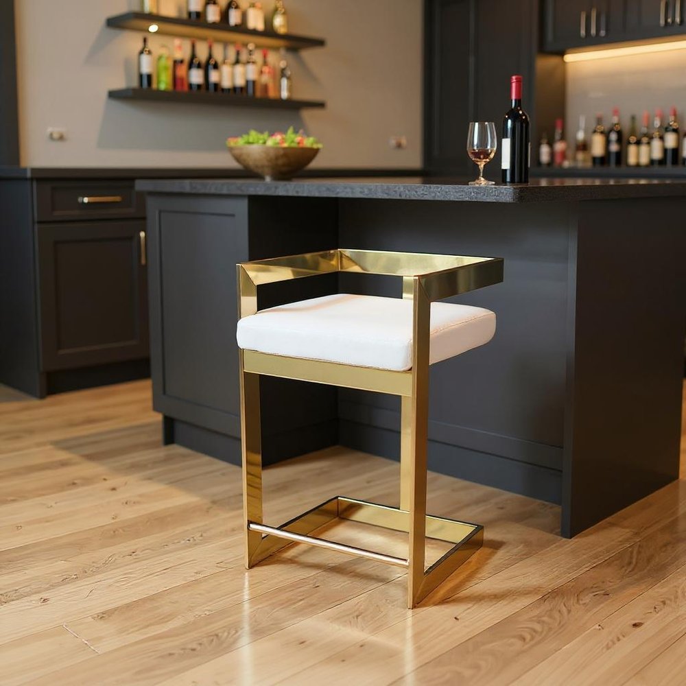 26" Gold And Gray Velvet And Metal Low Back Counter Height Bar Chair HomeRoots