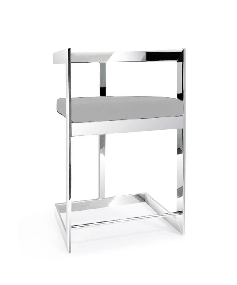 26" Gray And Silver Velvet And Steel Low Back Counter Height Bar Chair HomeRoots