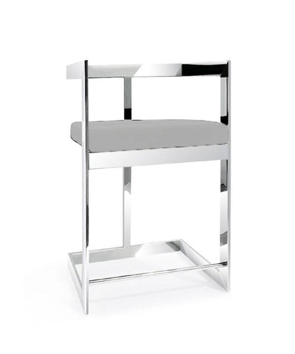 26" Gray And Silver Velvet And Steel Low Back Counter Height Bar Chair HomeRoots