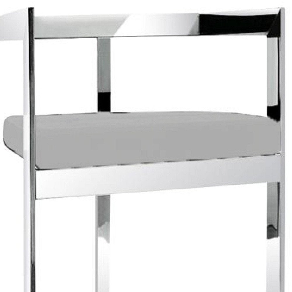 26" Gray And Silver Velvet And Steel Low Back Counter Height Bar Chair HomeRoots
