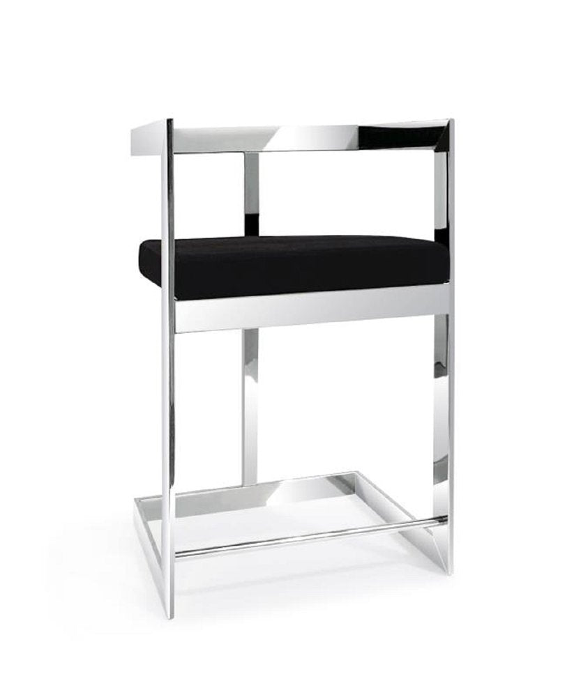 26" Black And Silver Velvet And Steel Low Back Counter Height Bar Chair HomeRoots