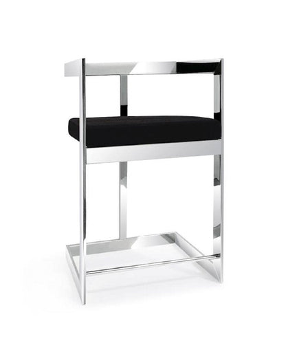 26" Black And Silver Velvet And Steel Low Back Counter Height Bar Chair HomeRoots