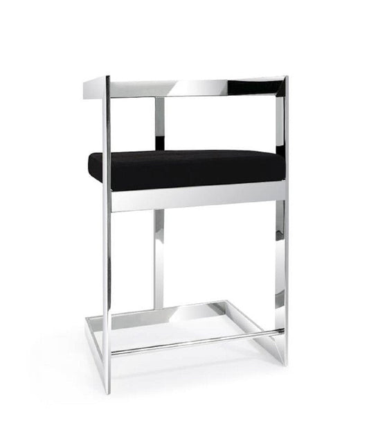 26" Black And Silver Velvet And Steel Low Back Counter Height Bar Chair HomeRoots