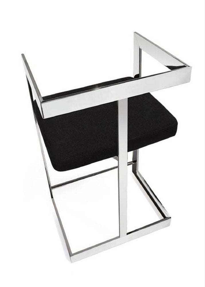 26" Black And Silver Velvet And Steel Low Back Counter Height Bar Chair HomeRoots