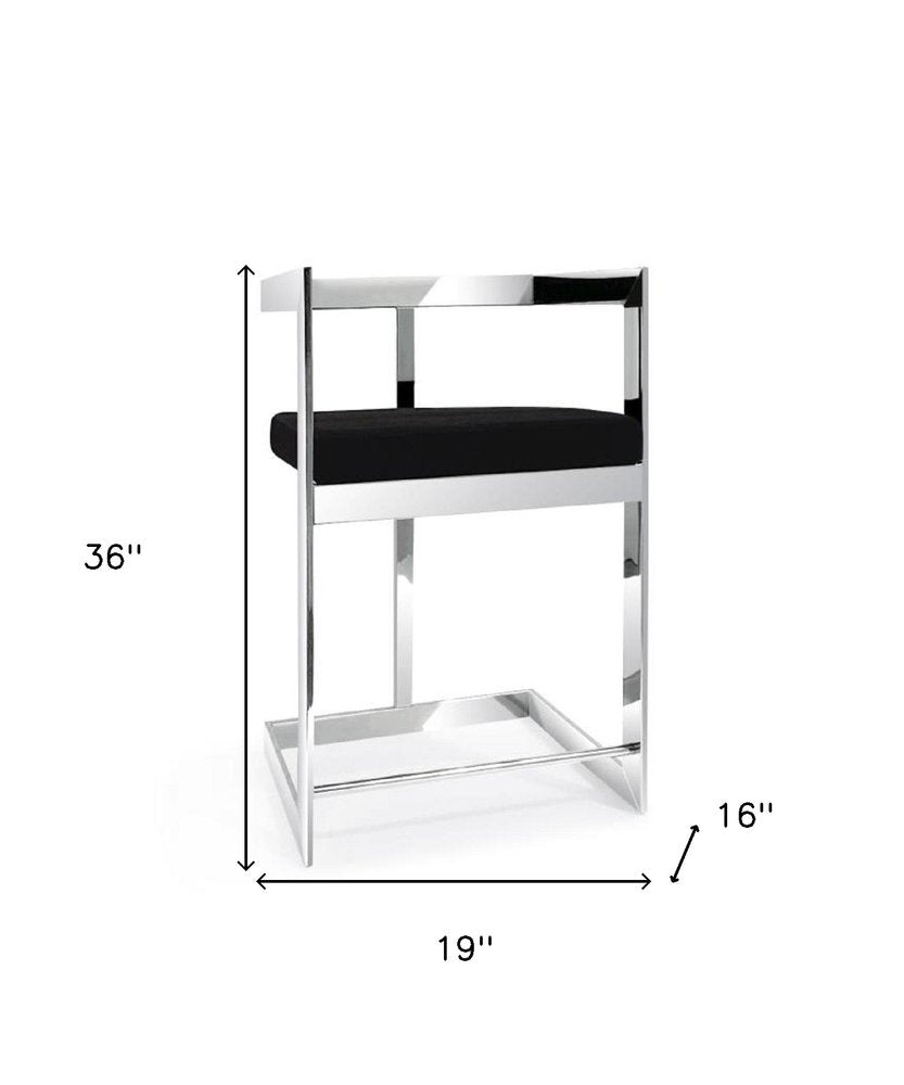26" Black And Silver Velvet And Steel Low Back Counter Height Bar Chair HomeRoots