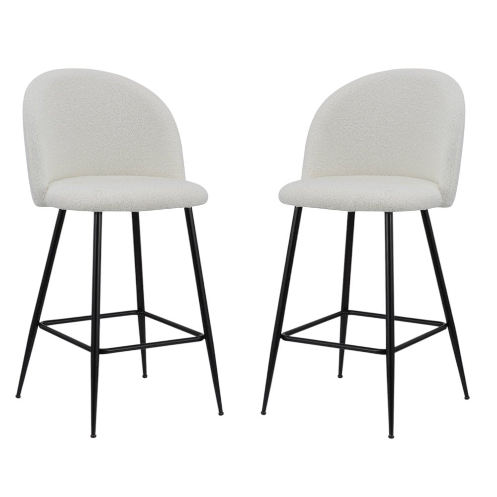 Set of Two 26" White And Black Fabric And Metal Low Back Counter Height Bar Chairs HomeRoots