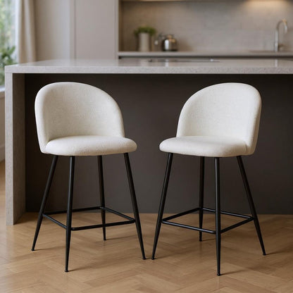 Set of Two 26" White And Black Fabric And Metal Low Back Counter Height Bar Chairs HomeRoots