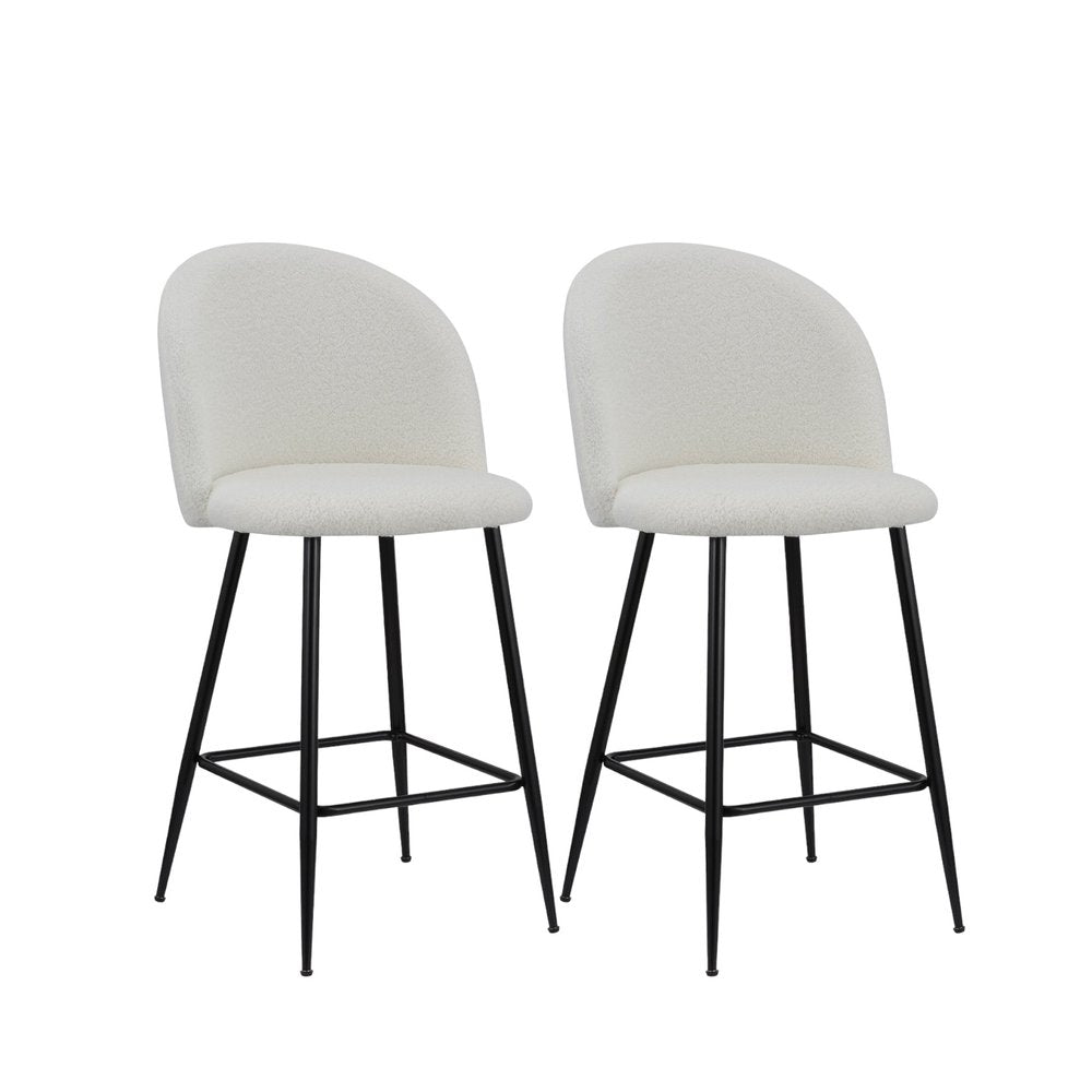 Set of Two 26" White And Black Fabric And Metal Low Back Counter Height Bar Chairs HomeRoots