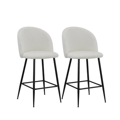 Set of Two 26" White And Black Fabric And Metal Low Back Counter Height Bar Chairs HomeRoots