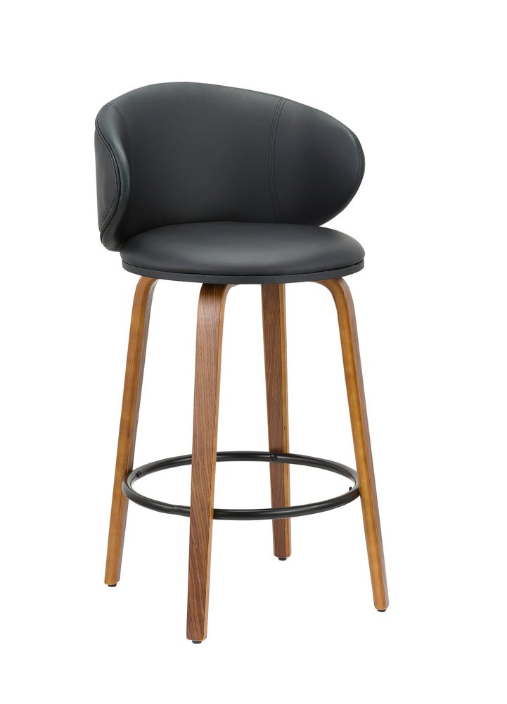 Set of Two 26" Black And Brown Faux Leather And Solid Wood Low Back Counter Height Bar Chairs HomeRoots