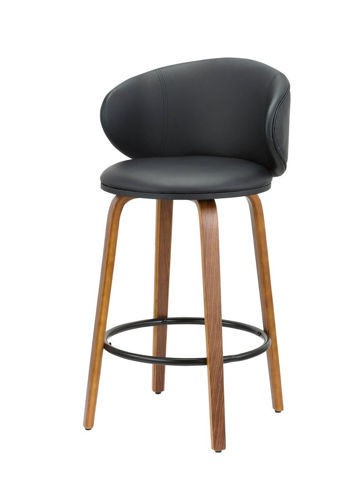 Set of Two 26" Black And Brown Faux Leather And Solid Wood Low Back Counter Height Bar Chairs HomeRoots