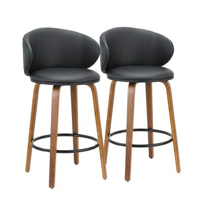 Set of Two 26" Black And Brown Faux Leather And Solid Wood Low Back Counter Height Bar Chairs HomeRoots