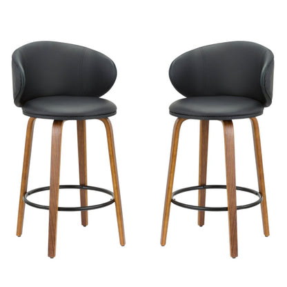 Set of Two 26" Black And Brown Faux Leather And Solid Wood Low Back Counter Height Bar Chairs HomeRoots