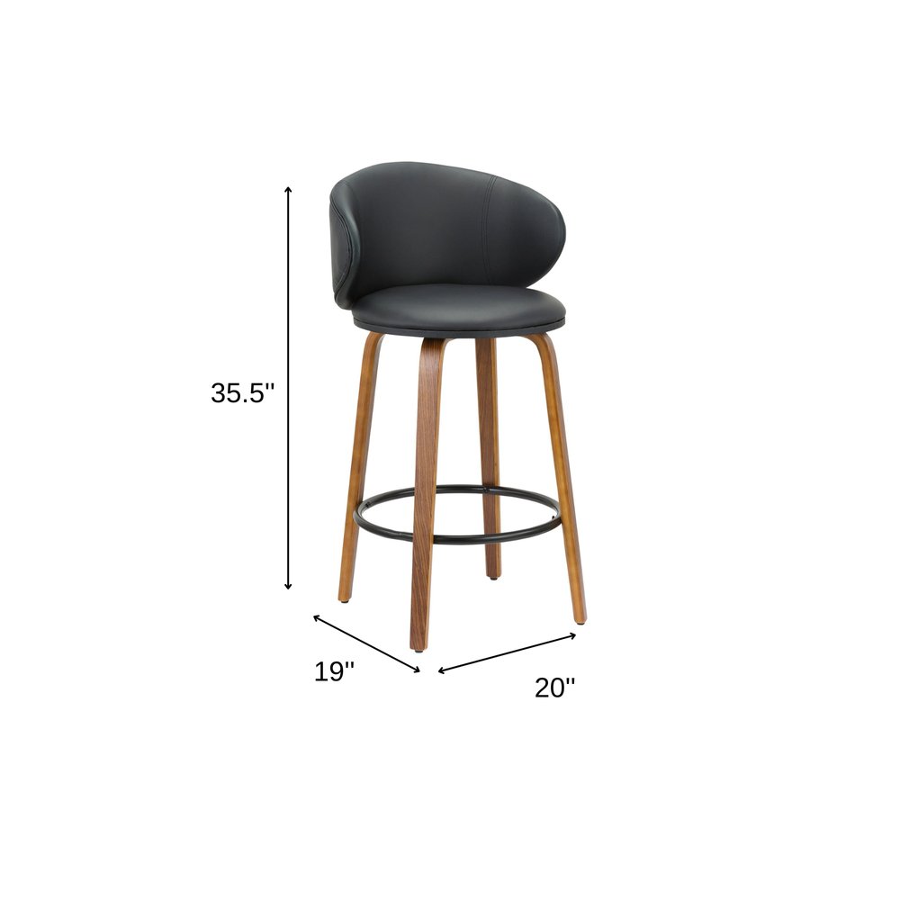 Set of Two 26" Black And Brown Faux Leather And Solid Wood Low Back Counter Height Bar Chairs HomeRoots