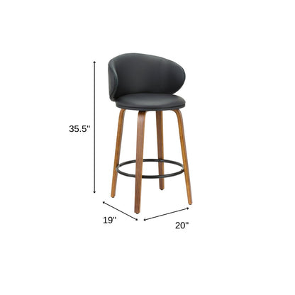 Set of Two 26" Black And Brown Faux Leather And Solid Wood Low Back Counter Height Bar Chairs HomeRoots
