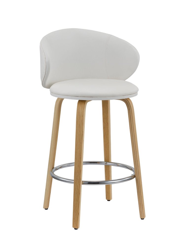 Set of Two 26" White And Brown Faux Leather And Solid Wood Low Back Counter Height Bar Chairs HomeRoots