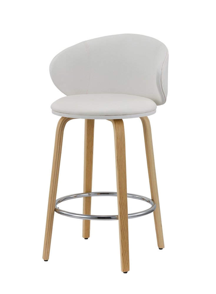 Set of Two 26" White And Brown Faux Leather And Solid Wood Low Back Counter Height Bar Chairs HomeRoots