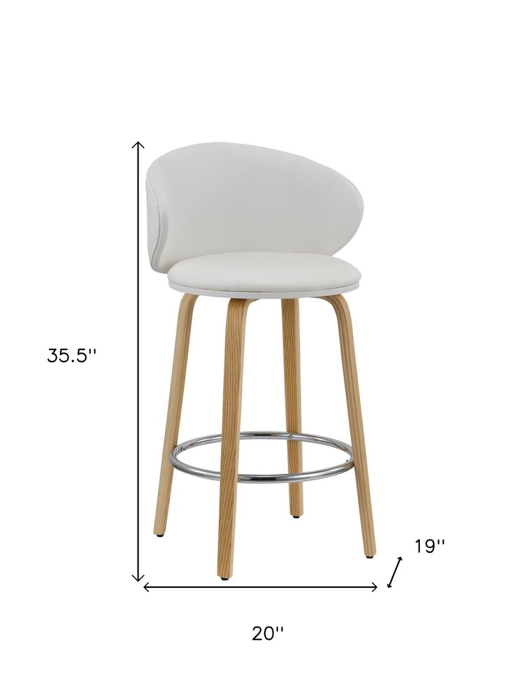 Set of Two 26" White And Brown Faux Leather And Solid Wood Low Back Counter Height Bar Chairs HomeRoots