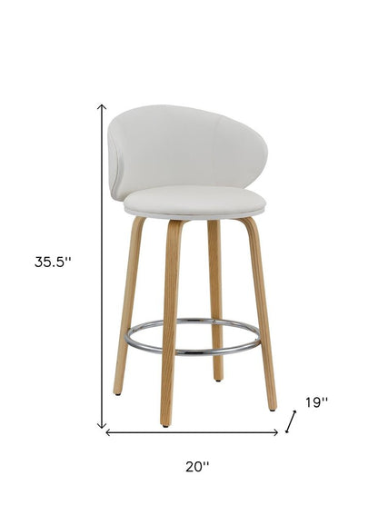 Set of Two 26" White And Brown Faux Leather And Solid Wood Low Back Counter Height Bar Chairs HomeRoots
