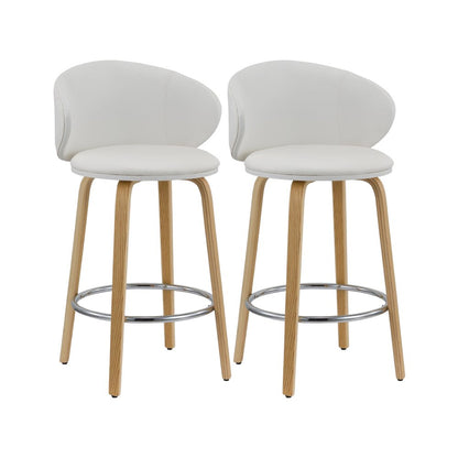 Set of Two 26" White And Brown Faux Leather And Solid Wood Low Back Counter Height Bar Chairs HomeRoots