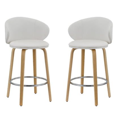 Set of Two 26" White And Brown Faux Leather And Solid Wood Low Back Counter Height Bar Chairs HomeRoots