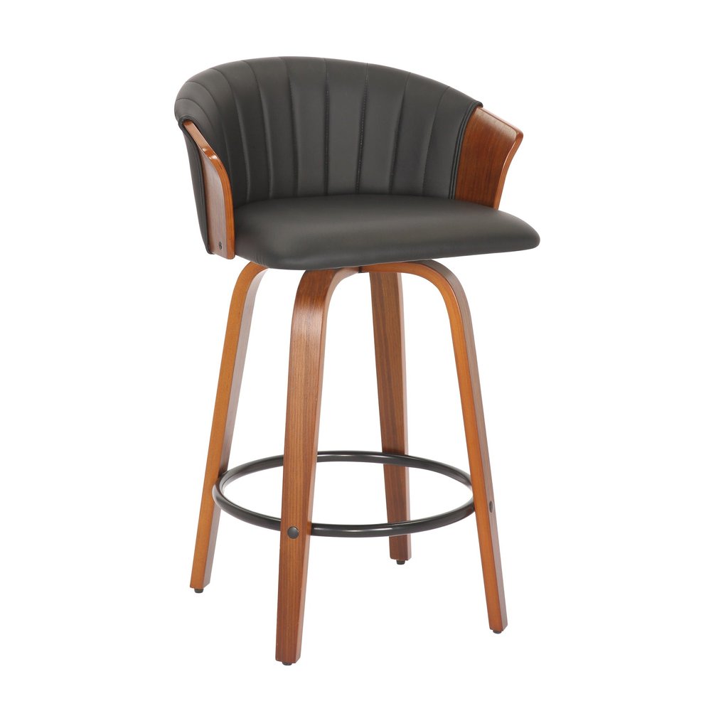 Set of Two 26" Black And Brown Faux Leather And Solid Wood Low Back Counter Height Bar Chairs HomeRoots