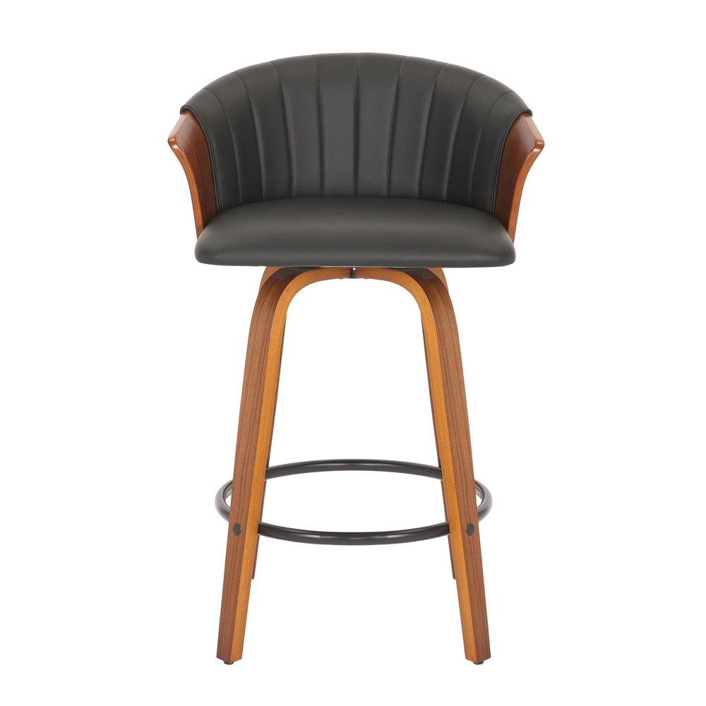 Set of Two 26" Black And Brown Faux Leather And Solid Wood Low Back Counter Height Bar Chairs HomeRoots