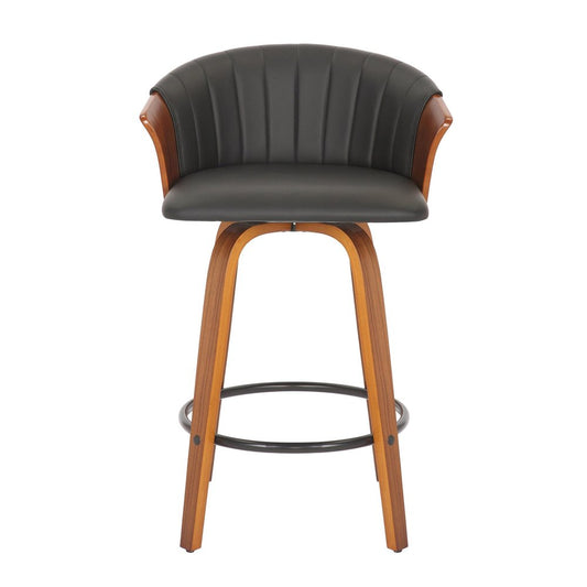 Set of Two 26" Black And Brown Faux Leather And Solid Wood Low Back Counter Height Bar Chairs HomeRoots