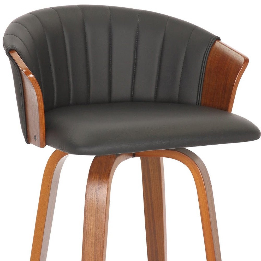 Set of Two 26" Black And Brown Faux Leather And Solid Wood Low Back Counter Height Bar Chairs HomeRoots