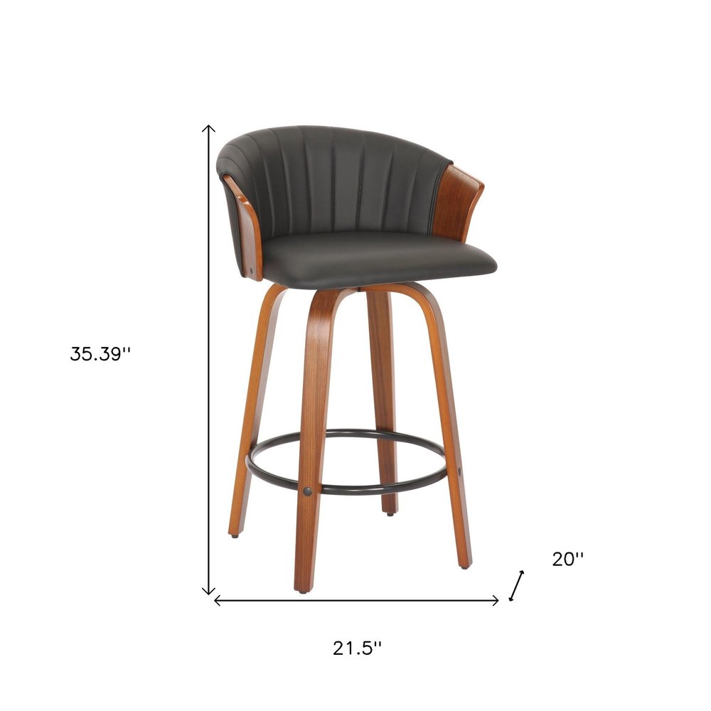 Set of Two 26" Black And Brown Faux Leather And Solid Wood Low Back Counter Height Bar Chairs HomeRoots