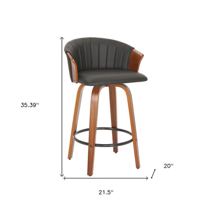 Set of Two 26" Black And Brown Faux Leather And Solid Wood Low Back Counter Height Bar Chairs HomeRoots