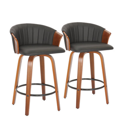 Set of Two 26" Black And Brown Faux Leather And Solid Wood Low Back Counter Height Bar Chairs HomeRoots