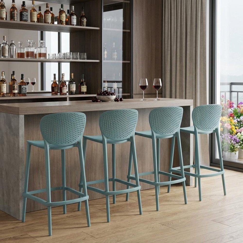 Set of Four 30" Green Heavy Duty Plastic Low Back Bar Height Bar Chairs — view 7