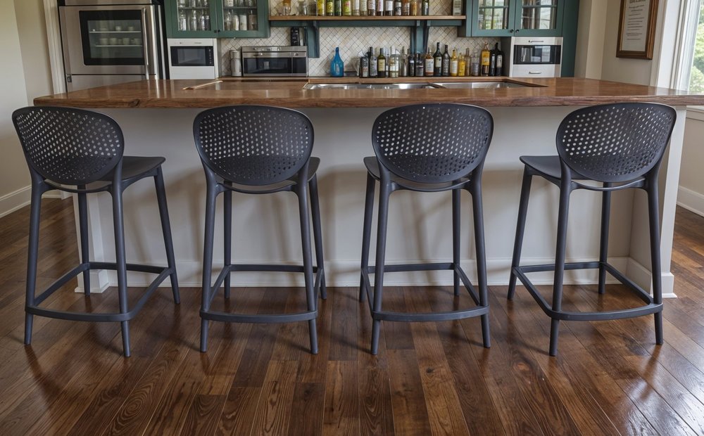Set of Four 30" Dark Gray Heavy Duty Plastic Low Back Bar Height Bar Chairs HomeRoots
