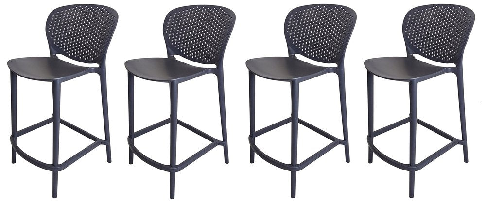 Set of Four 30" Dark Gray Heavy Duty Plastic Low Back Bar Height Bar Chairs HomeRoots
