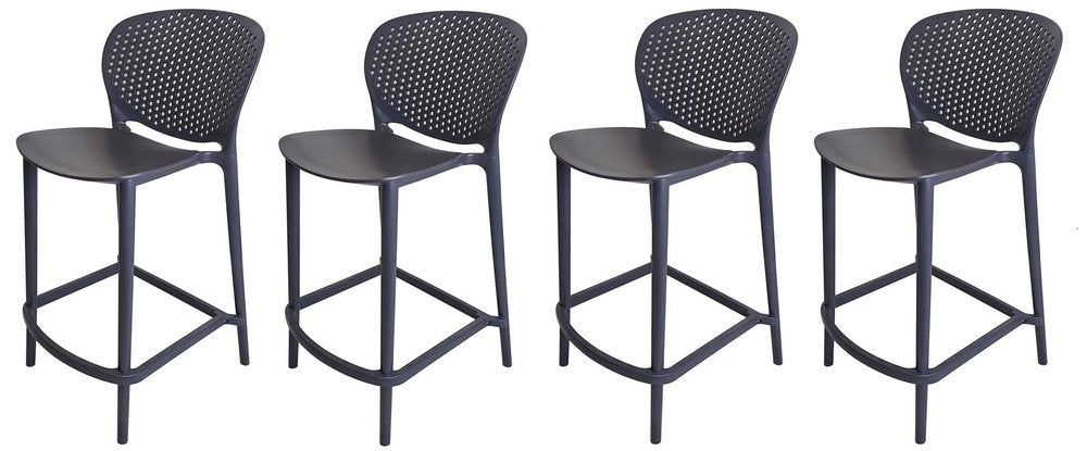 Set of Four 30" Dark Gray Heavy Duty Plastic Low Back Bar Height Bar Chairs HomeRoots