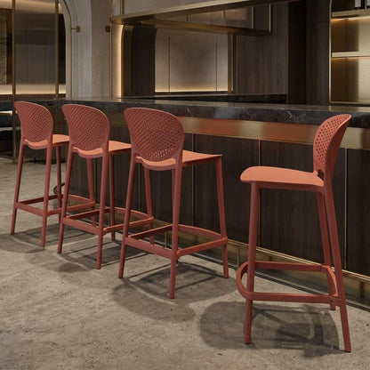 Set of Four 30" Orange Heavy Duty Plastic Low Back Bar Height Bar Chairs HomeRoots