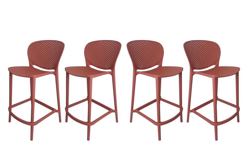 Set of Four 30" Orange Heavy Duty Plastic Low Back Bar Height Bar Chairs HomeRoots