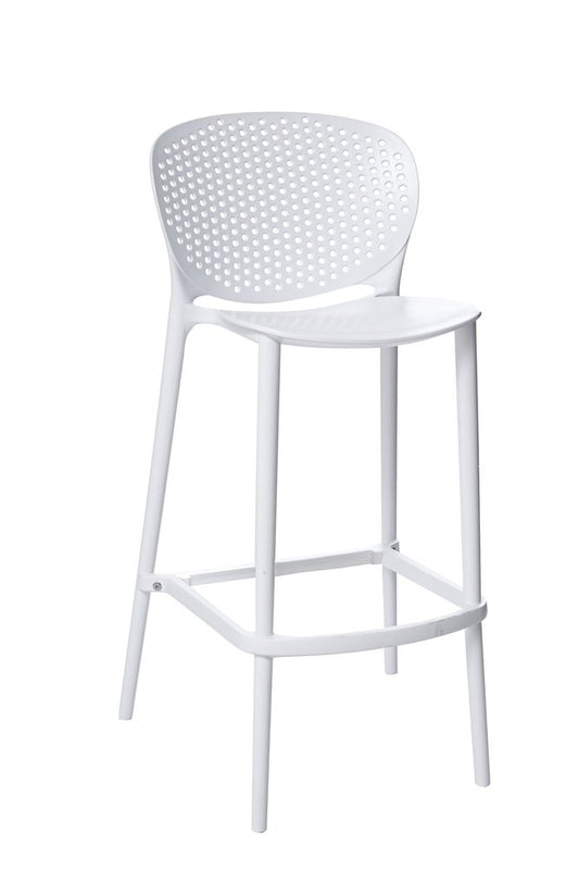 Set of Four 30" White Heavy Duty Plastic Low Back Bar Height Bar Chairs HomeRoots